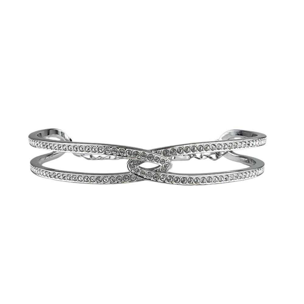 Swarovski Bracelet Clear Crystals Silver Tone Twist Center